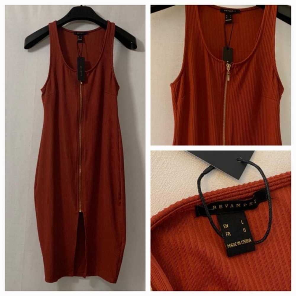 NEW Large Form Fitting Front Zip Revamped Dress NWT